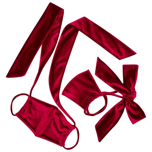 Burgundy Velvet Bow Face Mask - Red / One Size