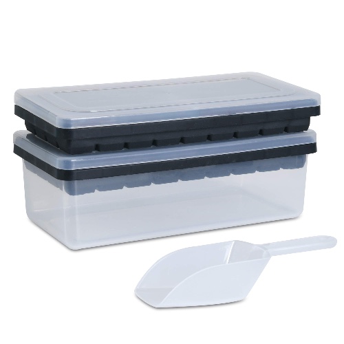Food-grade Silicone Ice Cube Tray with Lid and Storage Bin for Freezer, Easy-Release 2*36 Small Nugget Ice Trays 1 ice Bucket & Scoop, Flexible Ice Cube Molds with Ice Container