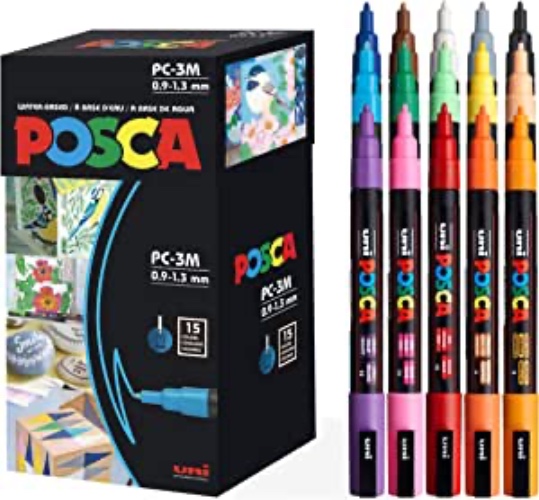 15 Posca Paint Markers, 3M Fine Posca Markers with Reversible Tips, Posca Marker Set of Acrylic Paint Pens | Posca Pens for Art Supplies, Fabric Paint, Fabric Markers, Paint Pen, Art Markers - Marker Fine Point