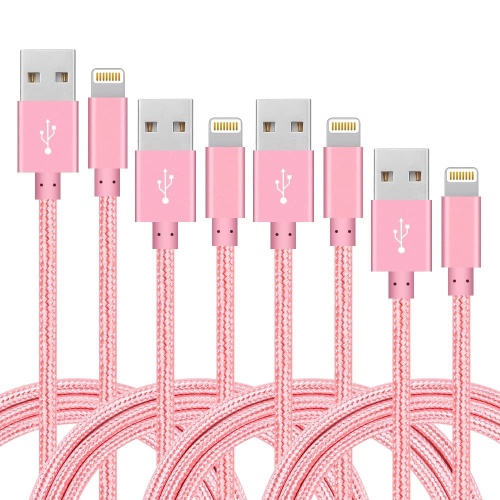 4Pack(3ft 6ft 10ft) Lightning Cable Apple Certified Braided Nylon Fast Charger Cable Compatible iPhone Max XS XR 8 Plus 7 Plus 6s 5s 5c Air iPad Mini iPod - Pink