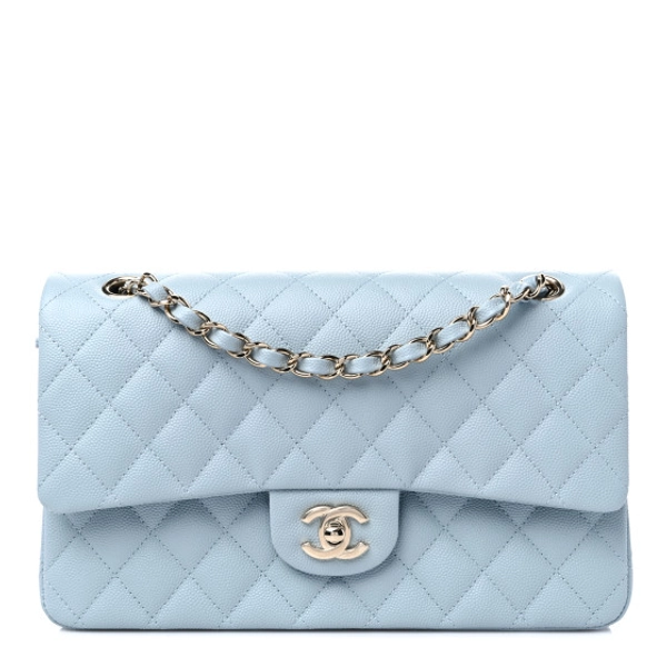 CHANEL Caviar Quilted Medium Double Flap Light Blue | FASHIONPHILE
