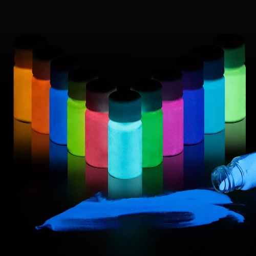Glow in The Dark Powder 12 Colors Epoxy Resin Dye Luminous Pigment Powder Safe Long Lasting for Fine Art, DIY Nail Art, Epoxy Resin Colorant, Acrylic Paint, DIY Crafts and Theme Party, 0.7oz Each - 12 colors glow powder