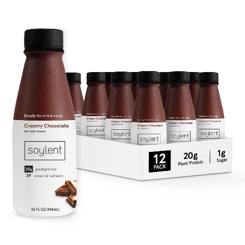 Soylent Plant Based Creamy Chocolate Meal Replacement Shake, Contains 20g Complete Vegan Protein, Ready-to-Drink, 14oz, 12 Pack - Creamy Chocolate 14 Fl Oz (Pack of 12)
