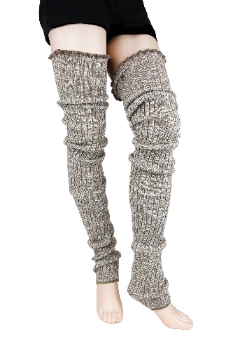 Foot Traffic Women's Cable-Knit Leg Warmers, Warm & Long Footless Thigh-Highs - Super Long Tan