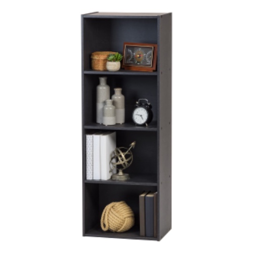 IRIS USA Small Spaces Wood, Bookshelf Storage Shelf, Bookcase, 4-Tier, Black - Black 4-Tier