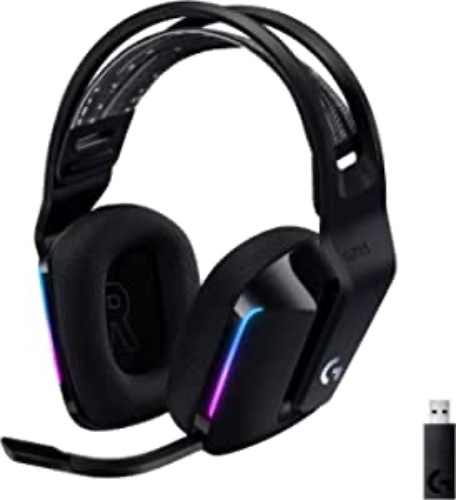 Logitech G733 Lightspeed Wireless Gaming Headset with Suspension Headband, Lightsync RGB, Blue VO!CE mic technology and PRO-G audio drivers - Black - Black