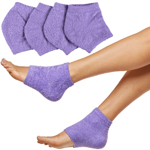 ZenToes Moisturizing Heel Socks 2 Pairs Gel Lined Fuzzy Toeless Spa Socks to Heal and Treat Dry, Cracked Heels While You Sleep (Regular, Lilac)