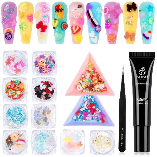Beetles Poly Nail Gel Charms kit Acrylic Bear, 3D Butterfly Nail Charms, Rhinestone Glue Gel Colorful 3D Cute Resin Charm for Nail Art Designs 2021 Nail DIY Crafting Accessories