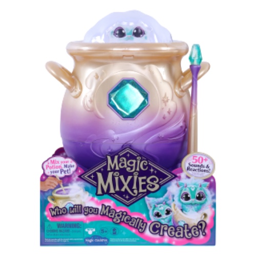 Magic Mixies Magical Misting Cauldron with Interactive 8 inch Blue Plush Toy and 50+ Sounds and Reactions, Multicolor - Blue