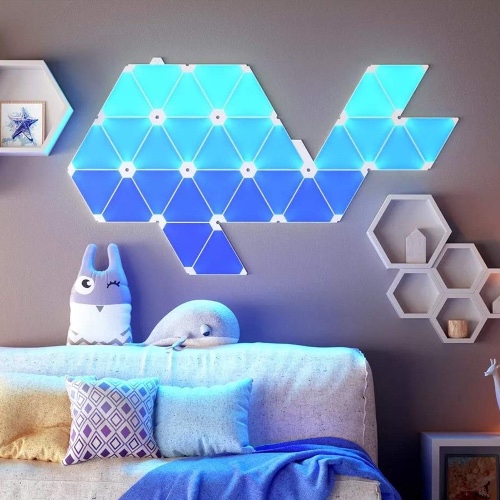 Smart Light Panels, Wall Lamp Smart Ambient Light Board, Triangle Combination, LED Quantum Light, APP Controllable, Room Background Decorative Light,9 pcs Complete Set