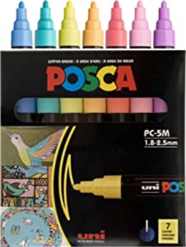 7 Pastel Posca Paint Markers, 5M Medium Posca Markers with Reversible Tips, Posca Marker Set of Acrylic Paint Pens | Posca Pens for Art Supplies, Fabric Paint, Fabric Markers, Paint Pen, Art Markers - Multicolor Single Item