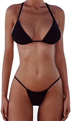 XUNYU Bikini Set Bandage Solid Brazilian Swimwear Two Pieces Swimsuit Padded Thong Bathing Suits - X-Large Bikini Set Black