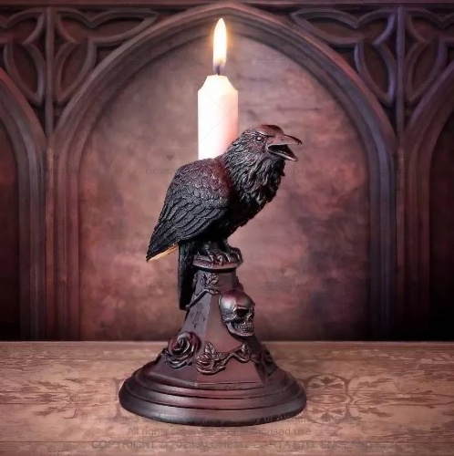 Midnight Mystique Crow and Owl Candle Holders - Crow
