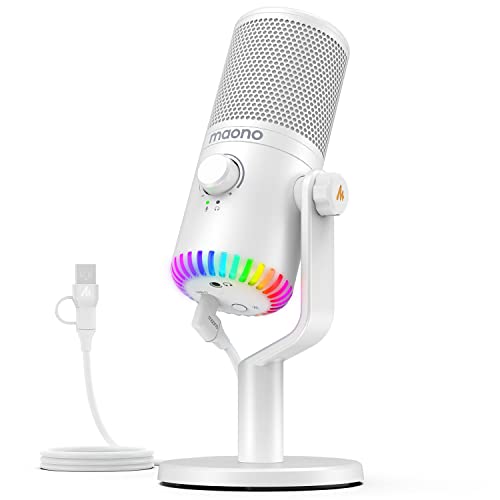 MAONO Gaming USB Microphone, Programmable PC Computer Condenser Mic for Streaming, Podcasting, Recording, Twitch, YouTube, Discord, with RGB Lights, Mute, Gain, Zero Latency Monitoring, Volum, DM30 - White