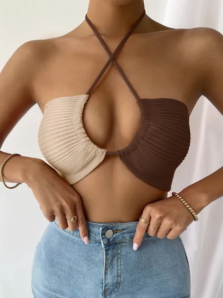 Top mit Farbblock, Rippenstrick