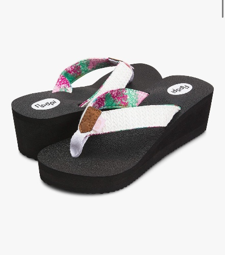 Black and white wedge flip flops 