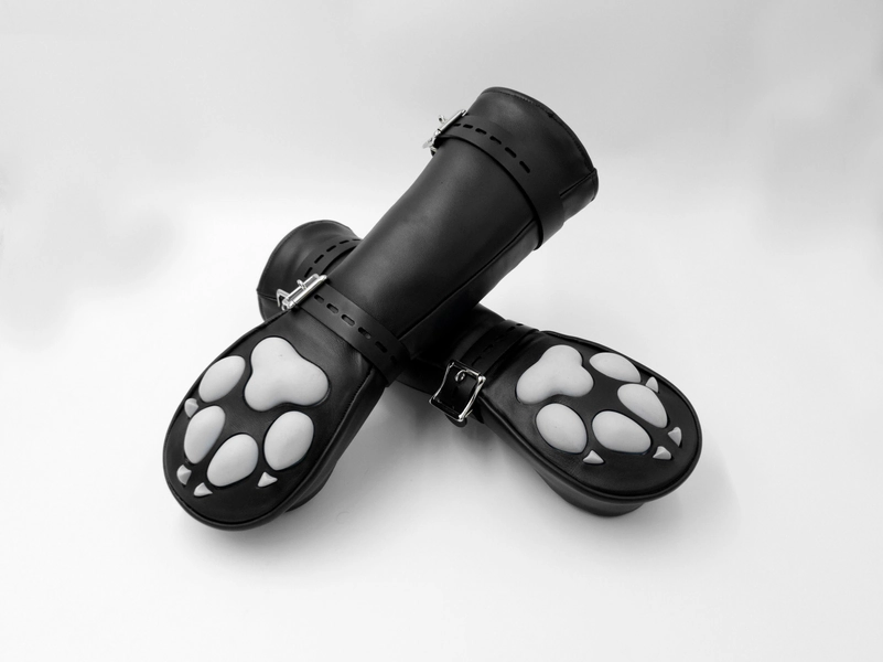 CUSTOMIZABLE Leather Mittens Mitts Gloves with SILICONE Puppy Paw Pads and Lockable Buckles ~ LONG