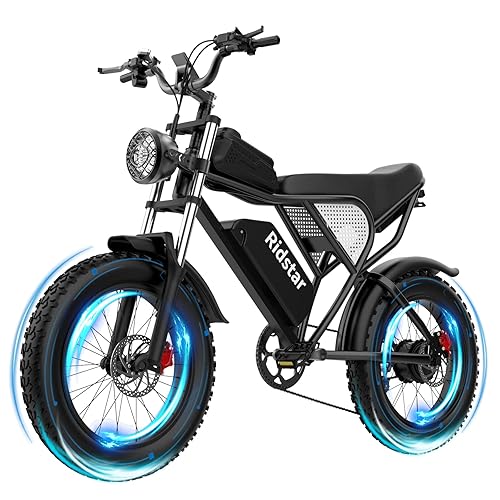 Ridstar Electric Bike for Adults, 1000/2000W, 25/30/37MPH,48V-52V, 20AH,40AH Battery, Max 50-180 Miles Electric Motorcycle, 20" Fat Tire Dirt Bike, Shamano 7-Speed E-Bike - Q20-1500W 48V 20AH