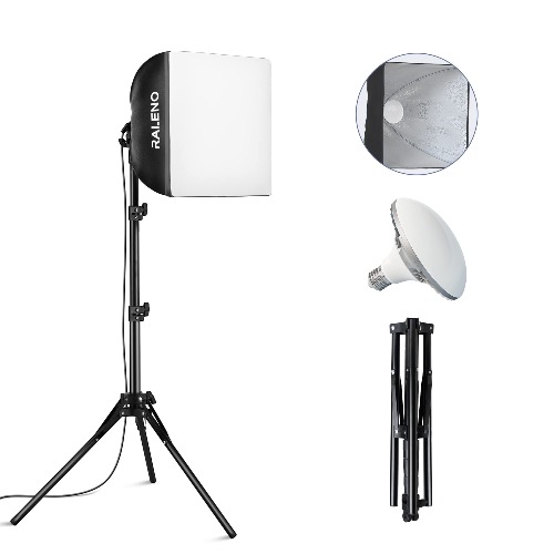 RALENO Softbox Lighting Kit, 16'' x 16'' Photography Studio Equipment with 50W / 5500K / 90 CRI LED Bulb, Continuous Lighting System for Video Recording and Photography Shooting - Softbox