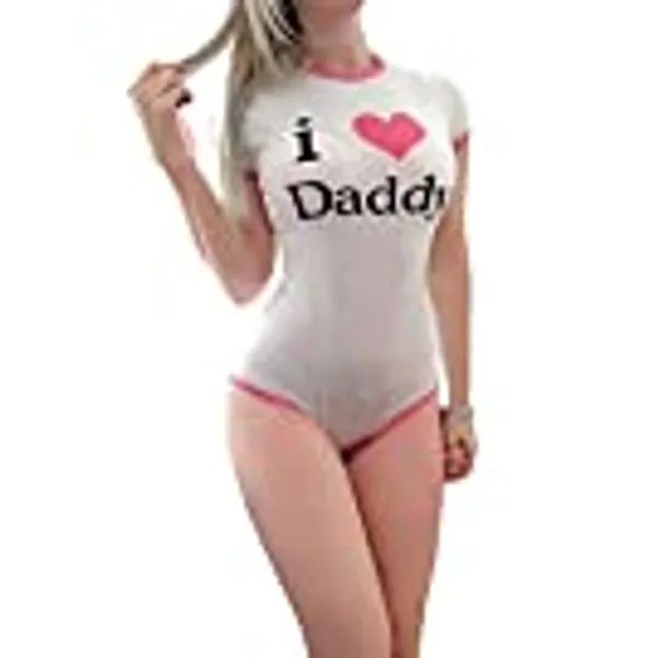 Littleforbig Adult Baby Onesie Diaper Lover (ABDL) Snap Crotch Romper Onesie Pajamas - I Love Daddy Pattern