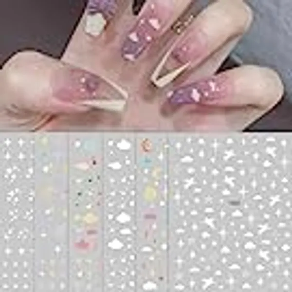 6 Sheets Star Cloud Nail Sticker Rainbow Heart Rabbit Nail Art Decals Multi-Element Cute Nail Stickers 3D Self-Adhesive Nail Art Design DIY Nail Supplies Decoration for Women Girls Kids