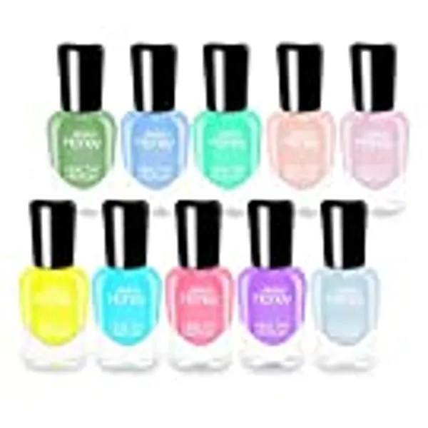 Abitzon NEW Nail Polish Set (10 Bottles) - Non-Toxic Eco-Friendly Easy Peel Off & Quick Dry Water Based Nail Polish