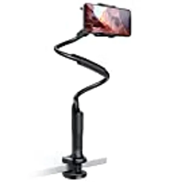 Lamicall Phone Holder Bed Gooseneck Mount Flexible Arm 360 Mount Clip Bracket Clamp Stand for Cell Phone XS Max XR X 8 7 6 Plus 5 4, S10 S9 S8 S7 S6, Overall Length 33.4In(Black)