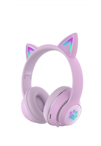 Paw Print Cat Ear Gaming Headphones | Purple with box