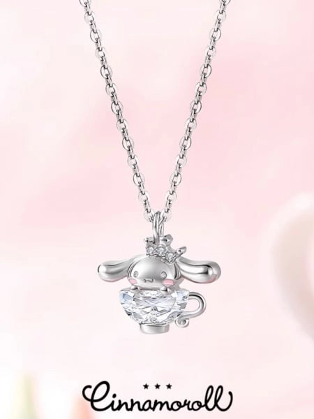 [$28.29]Cinnamoroll Coffee Cup Pendant Sterling Silver Necklace Gift Box