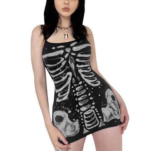 Women Halloween Gothic Lolita Dress High Waist Vintage Punk Cosplay Dress Goth Grunge Streetwear - Bodycon-skeleton 1 Small