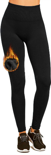 Women's Fleece Lined Leggings Thermal High Waist Tummy Control Yoga Pants Winter Slimming Workout Running Tights - Small-Medium Black