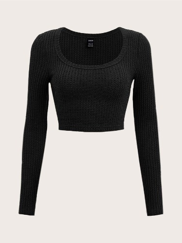 SHEIN Scoop Neck Rib-knit Crop Tee