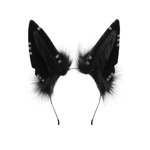Fxaelian Cosplay Fox Wolf Cat Dog Ears Headband Hairband Hair Hoop Halloween Costume Party Headpiece Headwear Hair Accessories for Women Men Black - C - Black
