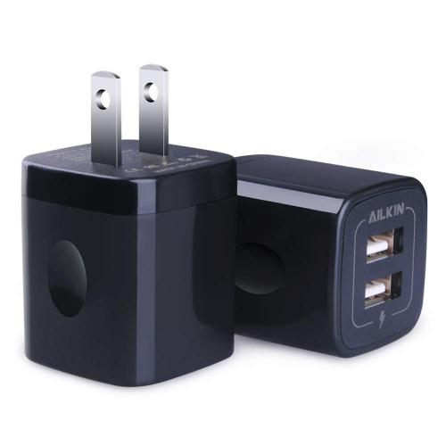 USB Wall Charger, Ailkin 2.1A Dual Port Portable Universal USB Wall Charger Adapter Box for iPhone 14 13 12 Mini Pro Max SE 11 XS XR X 8 Plus, Samsung Galaxy A04S A51 S22 S21, Google Pixel 6 6a 5a 4XL - Pure Black