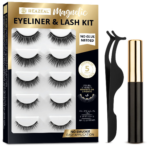 Magnetic Eyelashes, Magnetic lashes, Magnetic Eyelash kit, Magnetic Eyeliner with Magnetic False Lashes Natural Look-No Glue Needed (5 pairs) - 5 Pair (Pack of 1)