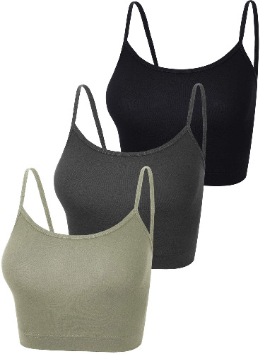 Boao 3 Pcs Crop Camisole Top Spaghetti Strap Tank Sleeveless Crop Tank Top for Women Sports - Black, Deep Grey, Green Small