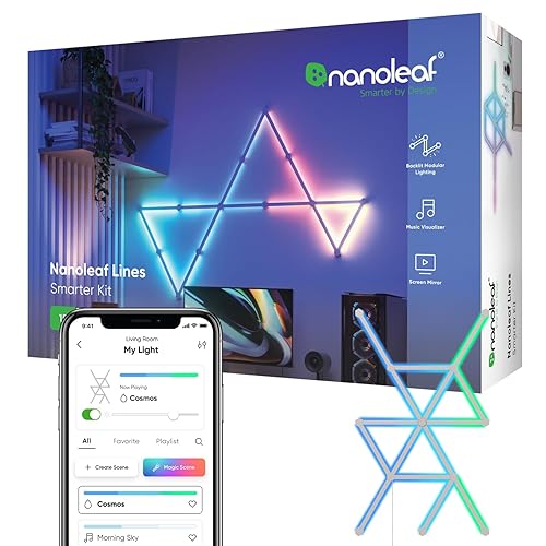 Nanoleaf Lines WiFi Smart RGBW 16M+ Color LED Dimmable Gaming and Home Decor Wall Lights 60 Degree Smarter Kit (15 Lines)