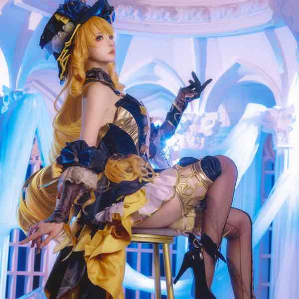 Genshin Impact Navia Cosplay Costume Dress and Shorts with Hat and Thigh Socks