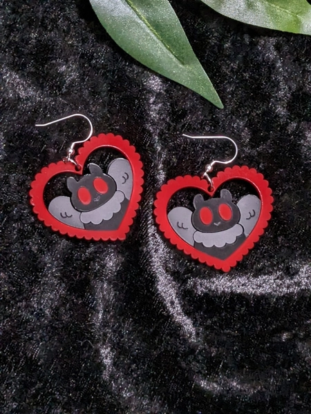 Mothman is my Valentine, Mothman Earrings, Point Pleasant Cryptid, Cryptid Earrings, Clip-ons, Gauge Earrings, Dangle Tunnels, Mothman Gift