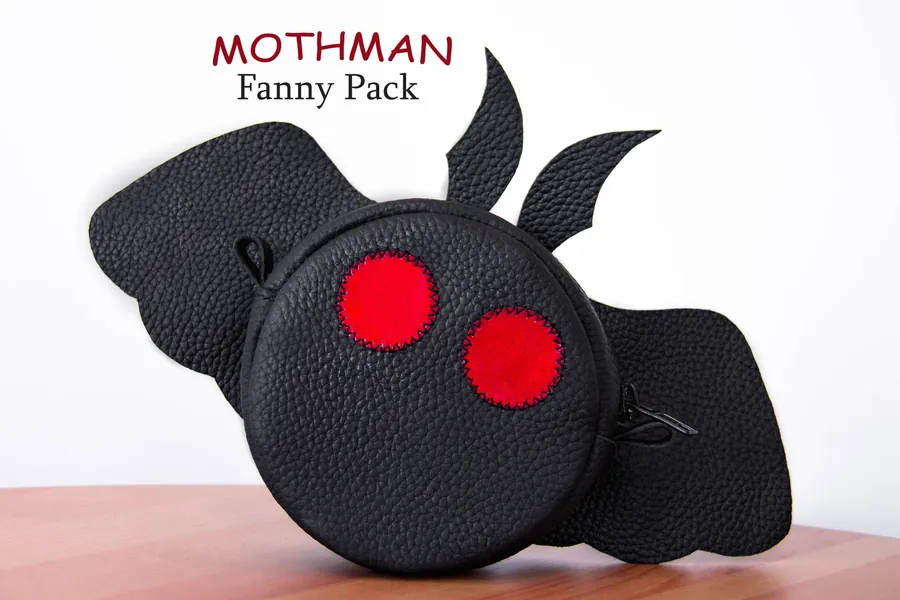 Mothman fanny pack Leather belt bag Cryptid Luna moth Shoulder bag