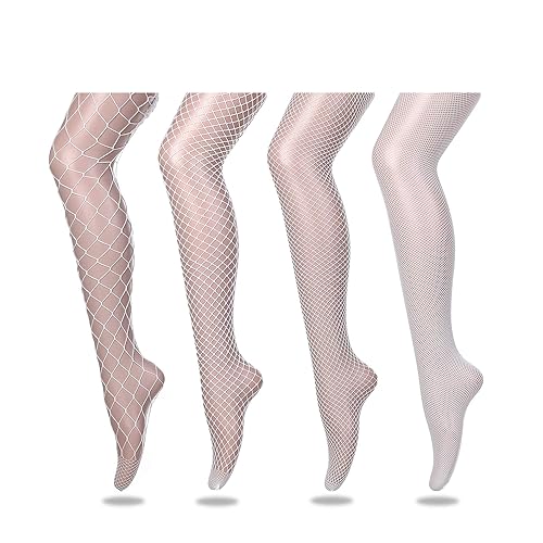 Fishnet Tights Stockings Women, High Waist Fishnets Sheer Pantyhose (One Size) - One Size - White