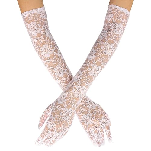Lace Gloves Long Lace Gloves - White