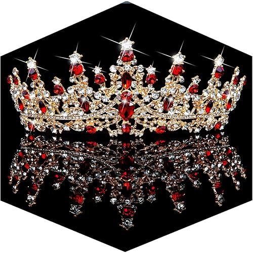 TOBATOBA Red Tiaras and Crowns for Women, Queen of Heart Crown, Crystal Wedding Tiara for Women Royal Queen Crown, Princess Tiara for Bride Headpieces for Birthday Pageant Halloween Costume Cosplay - Red