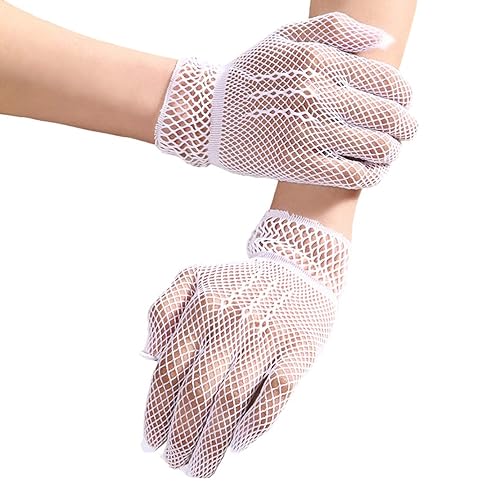 Short Wrist Length Fishnet Gloves - White