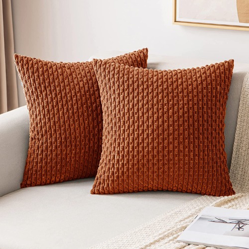 MIULEE Throw Pillow Covers Soft Corduroy Decorative Set of 2 Boho Striped Pillow Covers Pillowcases Farmhouse Home Decor for Couch Bed Sofa Living Room 16x16 Inch Burnt Brick