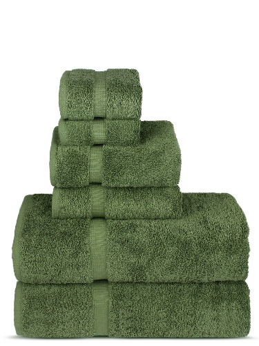 Chakir Turkish Linens Luxury Spa and Hotel Quality Premium Turkish Cotton 6-Piece Towel Set (2 x Bath Towels, 2 x Hand Towels, 2 x Washcloths) - 6-Piece Towel Sets Moss
