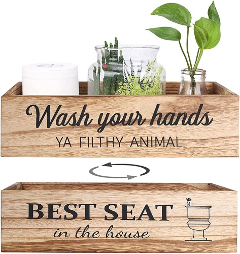 CuffUp Bathroom Decor Box,2 Sides Signs Farmhouse Bathroom Decor Toilet Paper Storage Larger Box 15.2W 6.4DRustic Farmhouse Home Decor for Livingroom Kitchen,Counter Table Decor