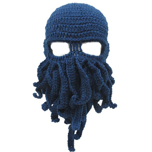 YEKEYI Funny Knight Helm Beanie mit Bartmütze Handmade Gestrickte Winter Dicke Mütze Octopus Mütze Halloween Cosplay Skimaske