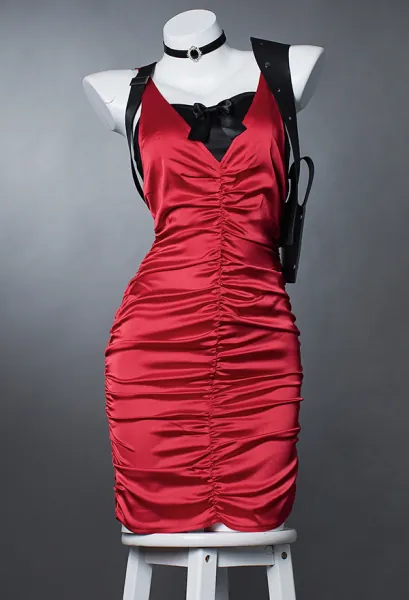 Resident Evil Ada Wong Cosplay Costume Red Dress and Necklace with Stockings and Bracelet