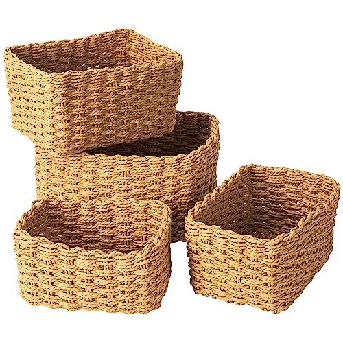 Aufbewahrungskorb, Revivoer 4er Set Korb Aufbewahrung für Wickelkommode, Stapelbare Geflochten Storage Basket für Organizer Badezimmer Kinderzimmer Wohnzimmer (Braun) - Brun
